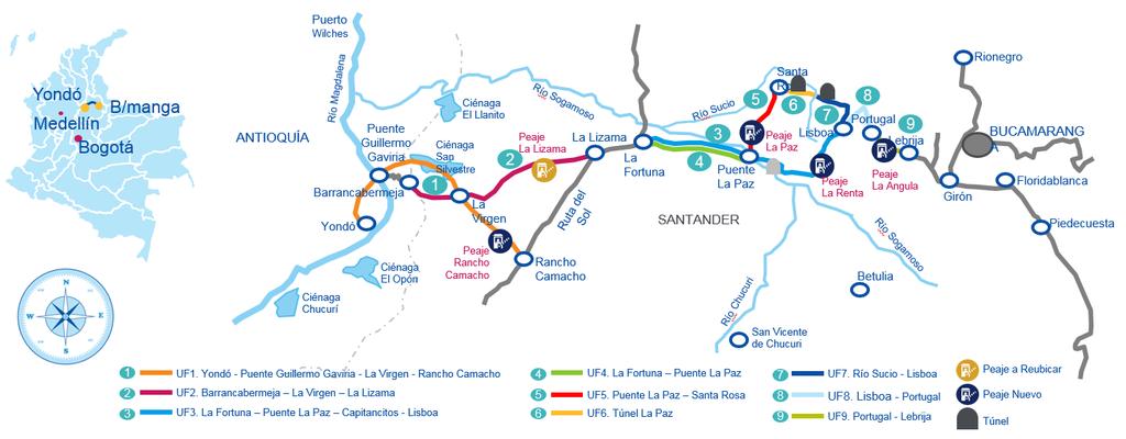 (Antioquia). Estos tramos viales tienen una longitud total de 100.40 Km.