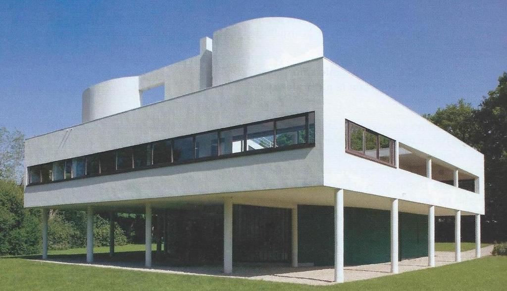 Podemos establecer cinco postulados básicos en la arquitectura de Le Corbusier: El uso de bloques elevados sobre pilares cilídricos de acero, «pilotes», que separan el edificio del terreno.