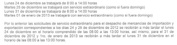 Adilene Sánchez No aplica Aguascalientes 24 y 31 de diciembre de 2012 se laborará de 10:00 a 14:00 hrs.