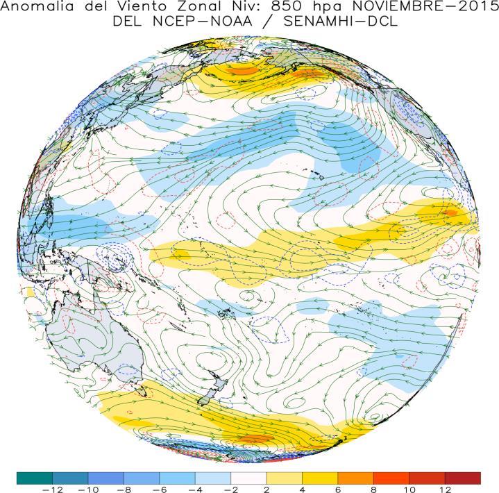 En tanto, se observó una aparente onda Kelvin fría (no se muestra) en proyección desde la sección occidental del Pacifico ecuatorial que podría menguar el efecto de surgencia de aguas cálidas por
