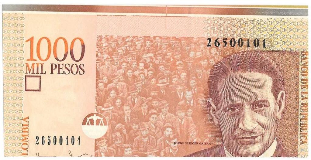 BILLETE NUMERO BAJO, #295, 1000 PESOS 2001.