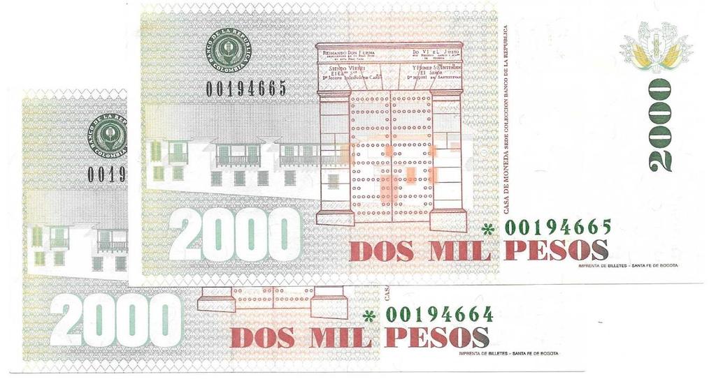 67. BILLETE NUMERO BAJO, 2000 PESOS 1993 #968 $105.000 68.