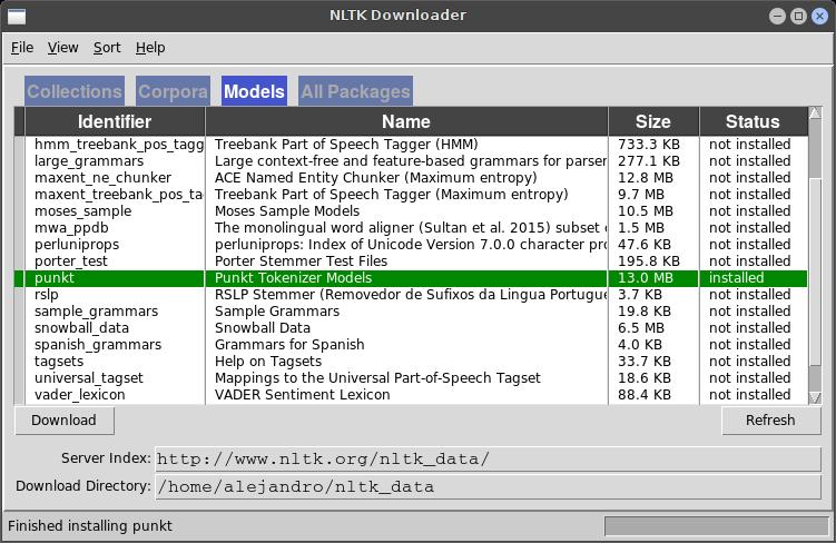 NLTK Verán una pantalla como ésta, aquí está todo el contenido de nltk para descargar.