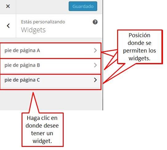 Widgets Haga clic en la sección Widgets para poder crear y cambiar los