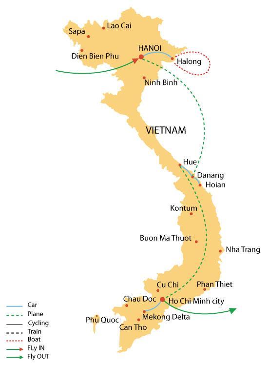 consúltenos Día 1 Salida desde España Día 2 LLegada a Hanoi Tren nocturno a Lao Cai Llegada a Hanoi/ Aeropuerto internacional de Noibai, recogida por el guía y traslado a la ciudad.
