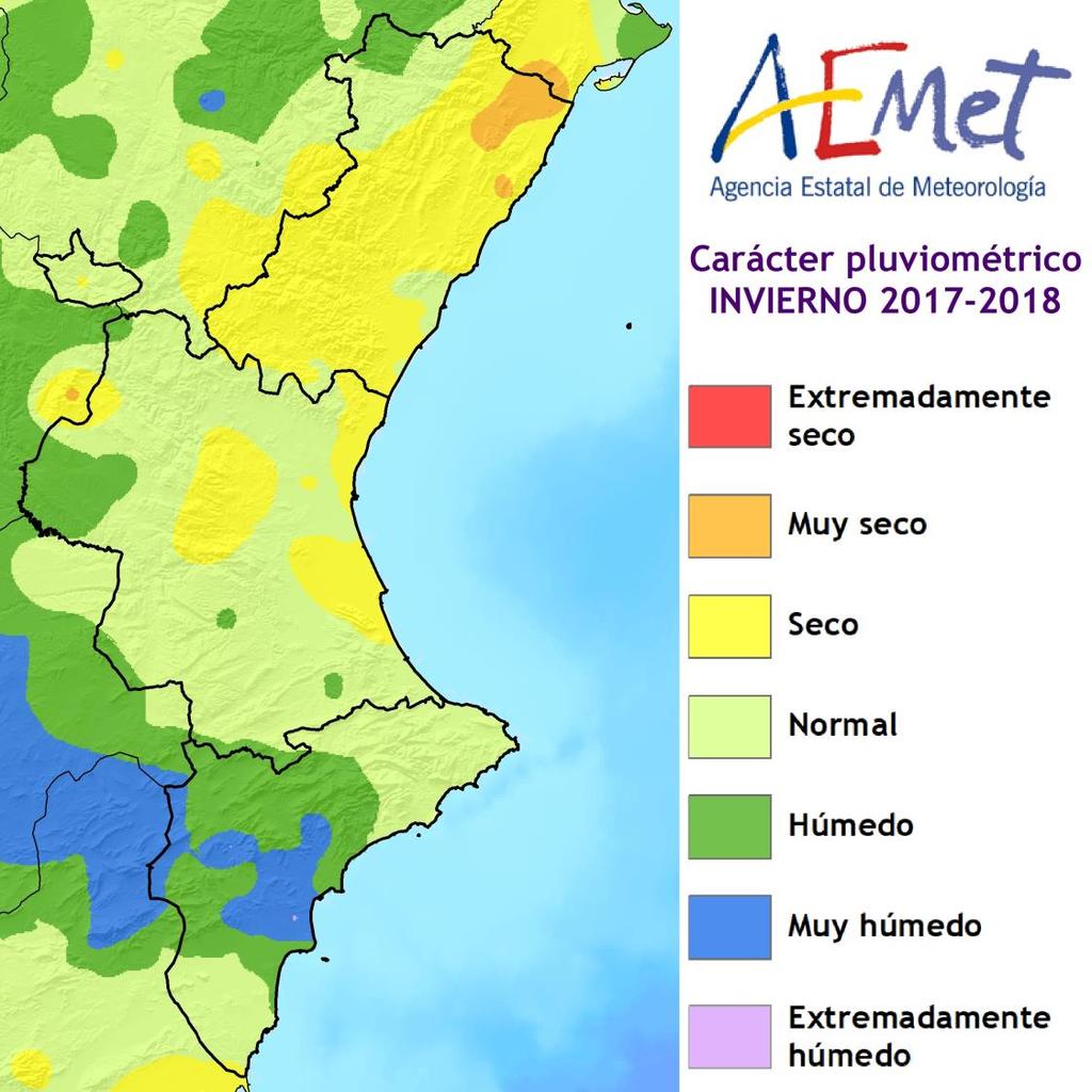 En casi la mitad del territorio el invierno tuvo un carácter pluviométrico normal; en el 2% del territorio fue muy seco (Baix Maestrat y norte de la Plana Alta); seco en el 30% (casi toda la