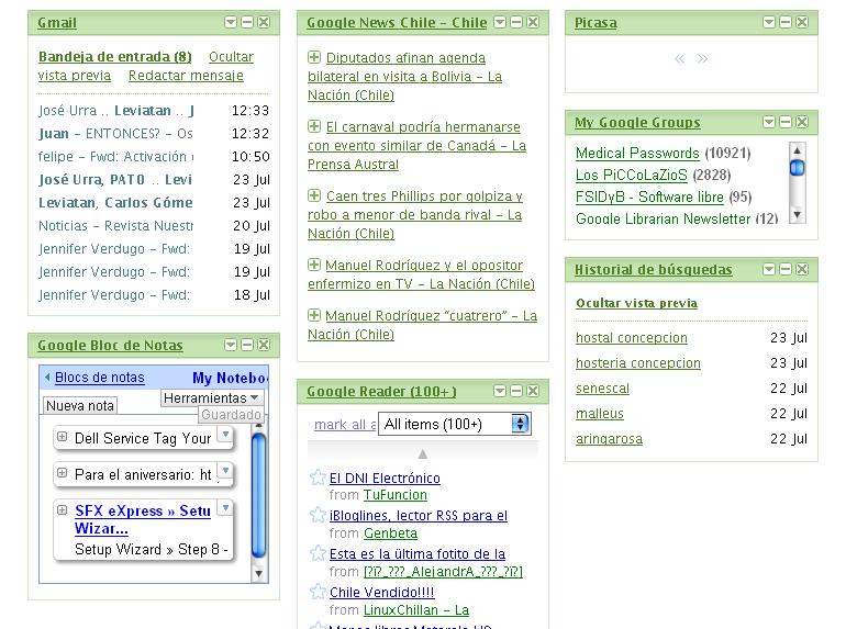 Ejemplo 1 Servicio igoogle Correo Bloc de notas Noticias Lector RSS Imágenes