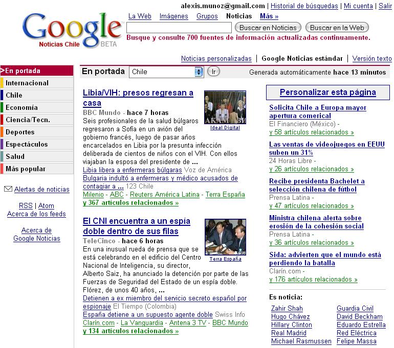 Ejemplo 2 Google Noticias Chile BBC Mundo Telecinco El Financiero 24 Horas Libre