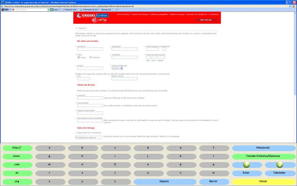 Figura 1. En la imagen, se puede observar un ejemplo en el que el usuario se registra en la página web de Supermercados Eroski. Sesión 2.