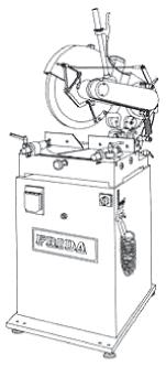 FRIDA TRONZADORA CON MOVIMIENTO DESCENDENTE MANUAL DEL DISCO (400mm) Y MESA GIRATORIA. 4.213,00 Inclinación del cabezal desde 90 a 45 lado izquierdo, con sistema de bloqueo mecánico.