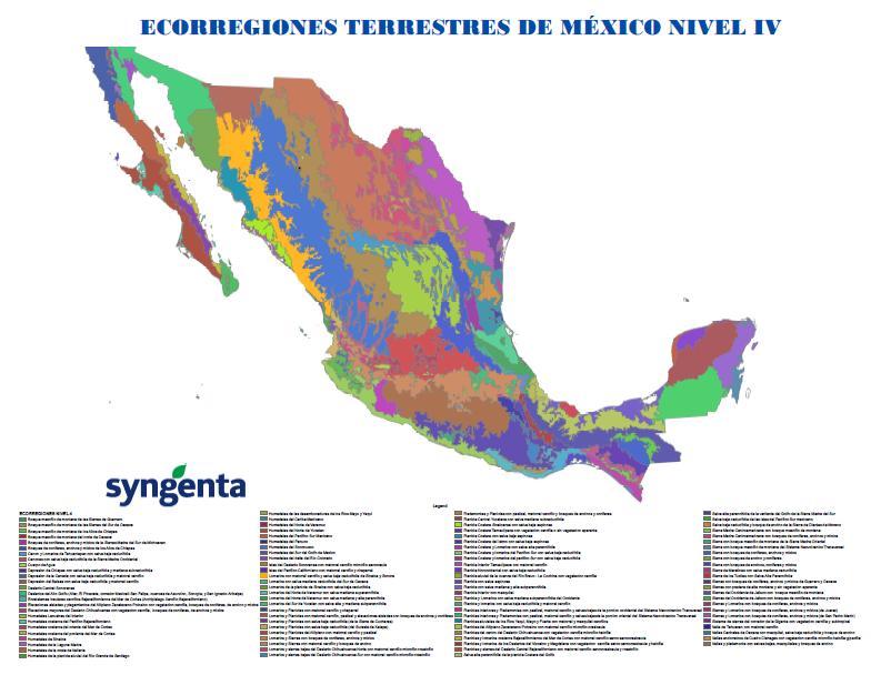 Figura 16 Ecorregiones terrestres de México Nivel IV. Cartografía empleada: INEGI, CONABIO-INE. 2007. Ecorregiones Terrestres de México Escala de 1:1.000.000).