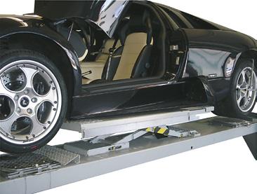 Electro-hydraulic wheel free lift featuring adjustable platforms and up/down movements hydraulically synchronised.