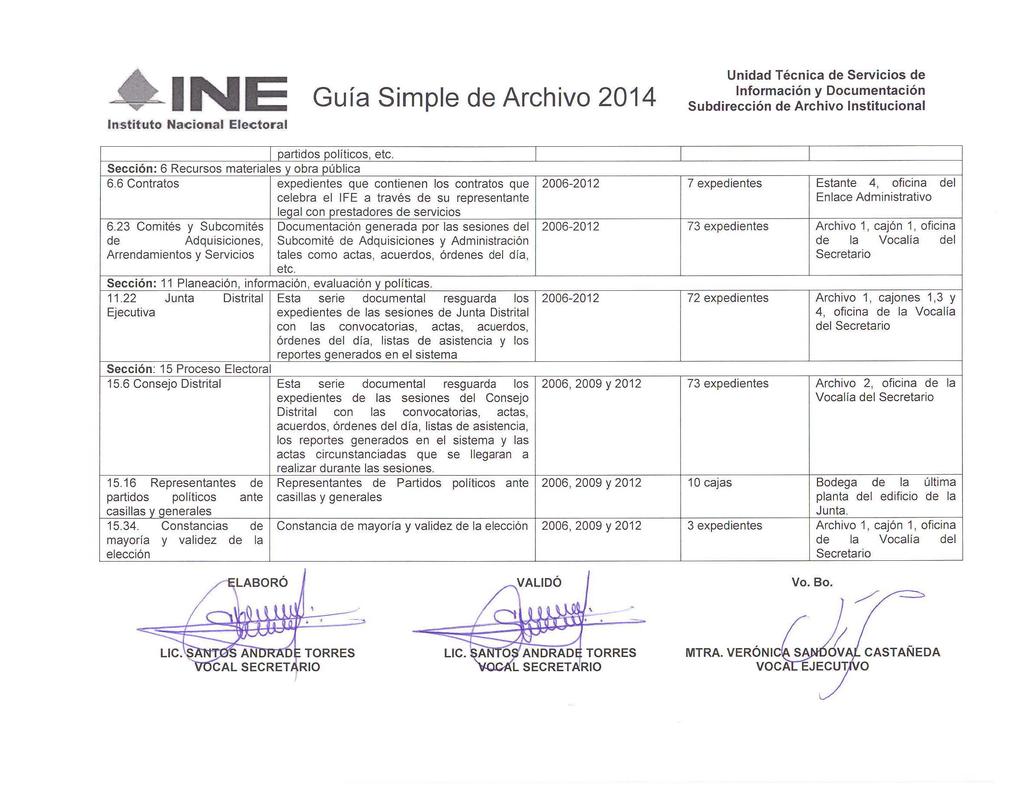 INE Guía Simple de Archivo 2014 ln:stituto Nacional Electoral partidos políticos, etc. Sección: 6 Recursos materiales y obra pública 6.