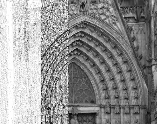Ilustración 14 Puntos, mallado y texturizado del portal de la catedral de Barcelona CONCLUSIONES Tal y como se puede observar es necesario el uso de multitud de técnicas para la obtención de un
