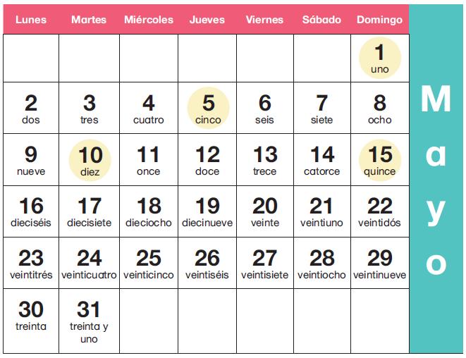El mes de mayo Icono del Pregunta por el día de hoy, el mes y el año. También, en dónde se puede registrar las fechas de cumpleaños de nuestros seres queridos, para que no se nos olviden.