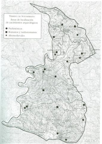 Localización de los yacimientos arqueológicos en el término de Sotoserrano.