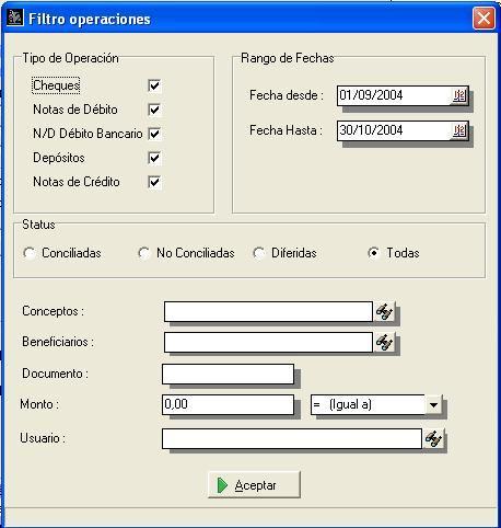 Opción filtrar: Manual de Usuario - a2 Herramienta Administrativa Configurable Posibilidad de seleccionar que tipo de operaciones visualizaremos.