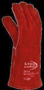 99-814 Guante king cobra rojo Guante de carnaza de res rojo, hilo Kevlar y puño recto 14 pulgadas.