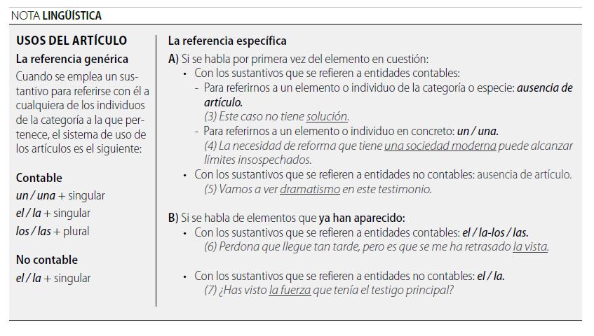 Gramática general del artículo en español / ELE Carbó,