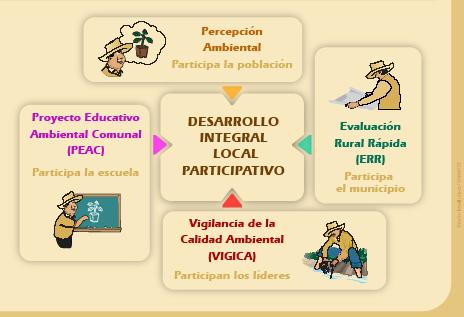 a) La Evaluación Rural Rápida, b) Los talleres de desarrollo del Proyecto Educativo Ambiental Comunal, c) Los