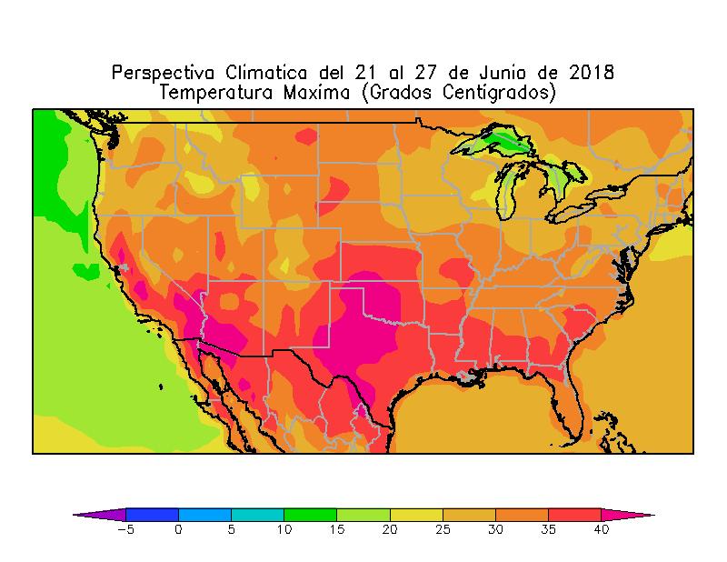 USA Paralelamente, Los vientos del trópico retornarán rápidamente, causando un marcado ascenso térmico, con registros superiores a la media estacional, en la mayor parte del área agrícola