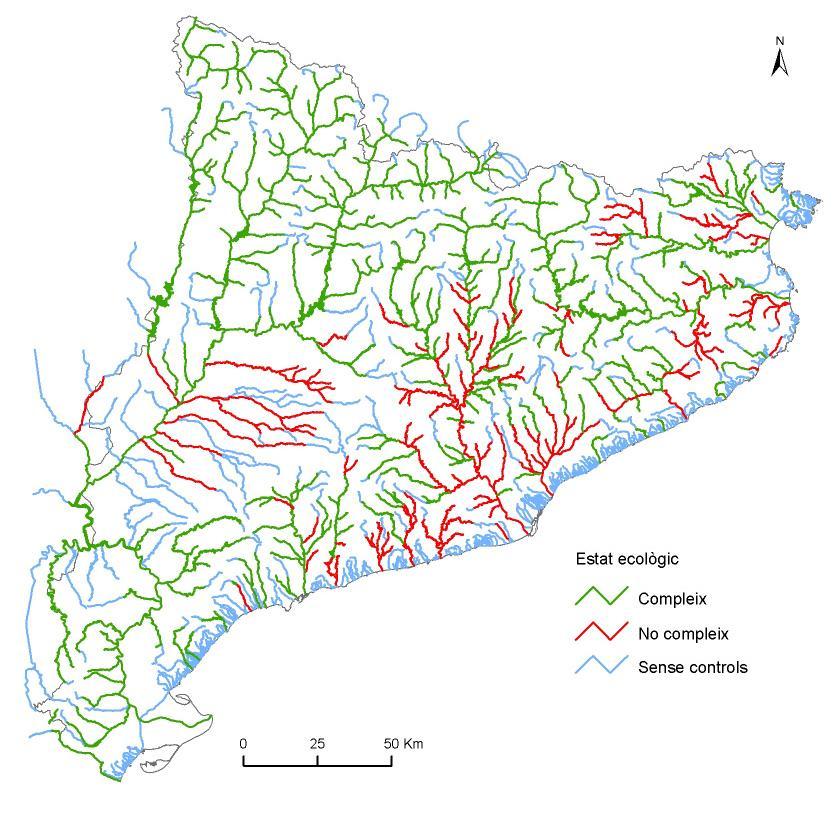Estat ecològic actual (indicadors fisicoquímics i biològics) en les masses d aigua en rius: