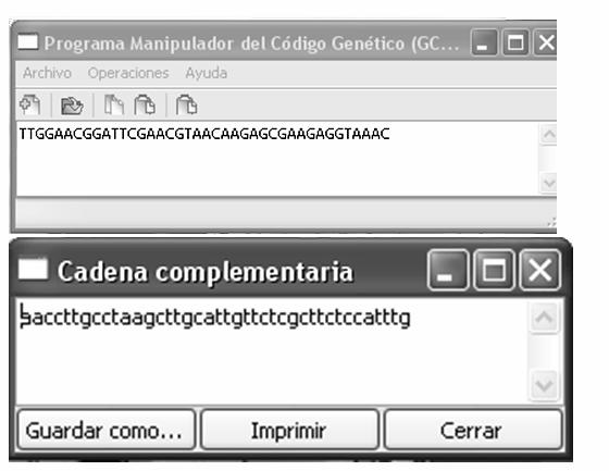 Operación de obtener la cadena de ADN complementaria Las operaciones de alineamientos globales requieren cargar las dos secuencias a comparar.