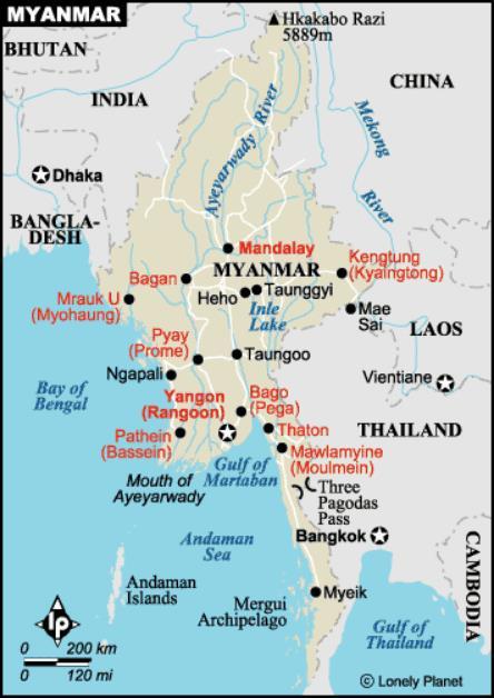 MYANMAR Bañado por el paradisíaco Mar de Andaman y lindando con Bangladés e India al Noroeste y con China, Tailandia y Laos al Este, este maravilloso país cuenta con aproximadamente 51 millones de