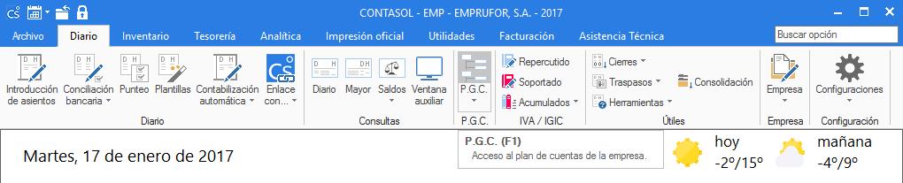 Maestro de cuentas El acceso al plan de cuentas de la empresa está disponible desde la solapa Diario > grupo P.G.C.