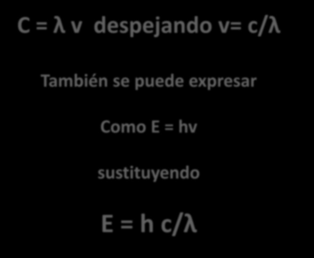 C = λ v despejando v= c/λ También se puede