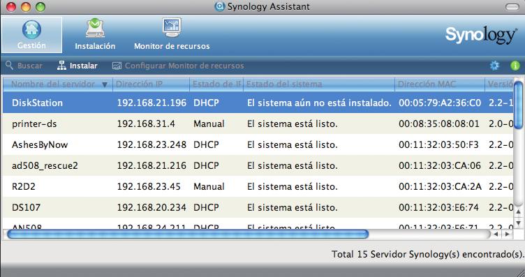4 Una vez que se abra Synology Assistant, haga doble clic en su DS710+ en la lista
