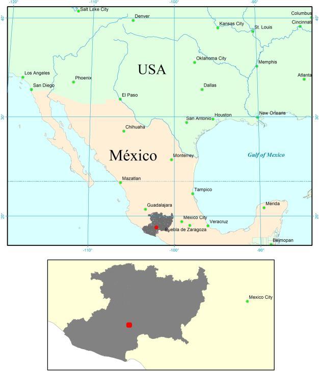 templados así como importantes procesos de CCUS (Bocco et al., 2001). Figura 1. Ubicación geográfica del estado de Michoacán, México. El cuadro en rojo representa el área de las figuras subsecuentes.
