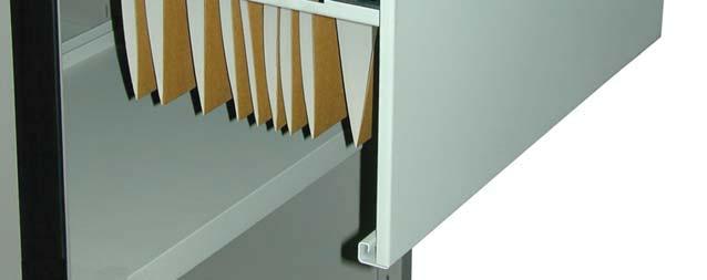 Utilidad Bastidor extraíble para colgar carpetas (visor superior) en sentido longitudinal apoyadas en la pestaña del travesaño del bastidor y la pestaña del separador.