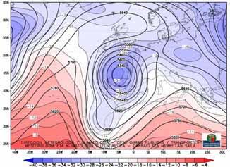 Geopotencial e isotermas a 500 hpa.