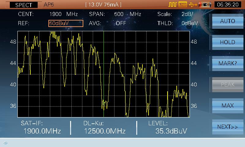 DTVLINK-2/3 Manual de usuario 4.3 Espectro La función de Análisis de Espectro permite al usuario capturar las señales de satélite rápidamente. Como se muestra en la Figura 4-6.