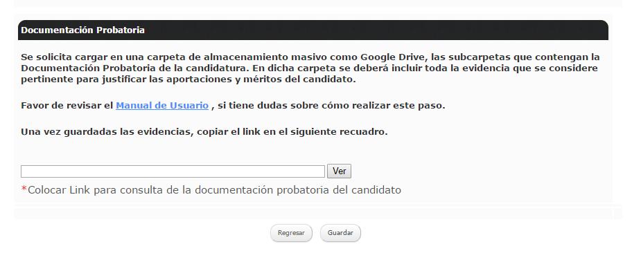 c. Indicar link con la Documentación Probatoria. Como último paso, deberá indicar la dirección de la carpeta de Google Drive donde haya guardado la documentación probatoria.