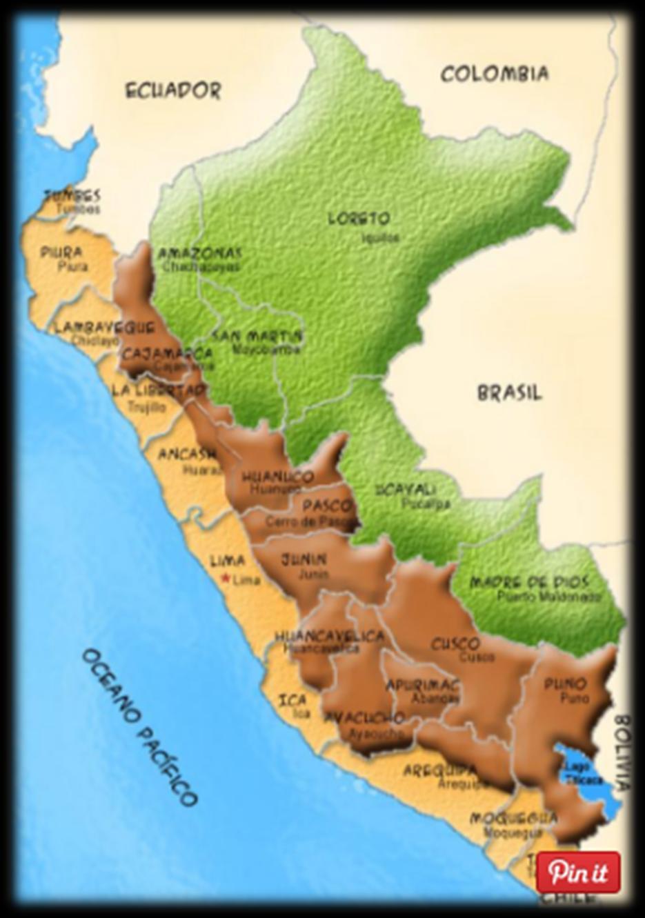 I INTRODUCCION: Extensión El Perú está situado en la parte occidental de América del Sur. Limita al norte con Ecuador y Colombia, al este con Brasil, al sureste con Bolivia, al sur con Chile.