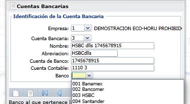 Cuenta Bancaria. Según el banco seleccionado se muestran las cuentas bancarias asociadas. Seleccionar la Cuenta Bancaria.