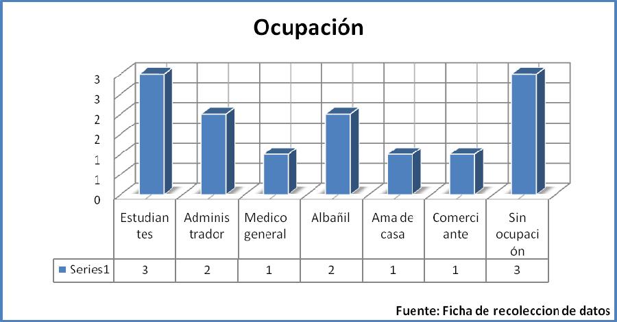 Ocupación Grafico N 0 1 En el siguiente grafico se observa que en los casos de intoxicación con fosfina la mayor frecuencia Según la Ocupación son los estudiantes con valores