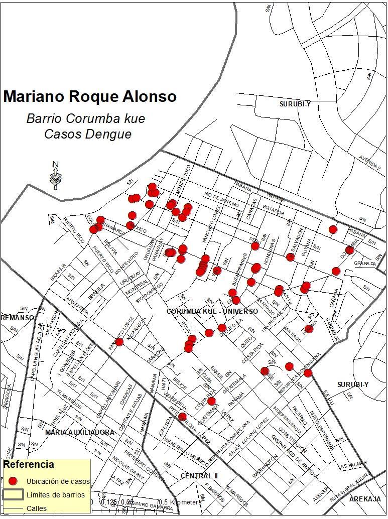 También continua activo el brote en el Barrio Corumba Cué-Universo, distrito de Mariano Roque Alonso, departamento Central; desde la SE 43 del 2017 hasta la SE 4 se confirmaron un total 72 casos de