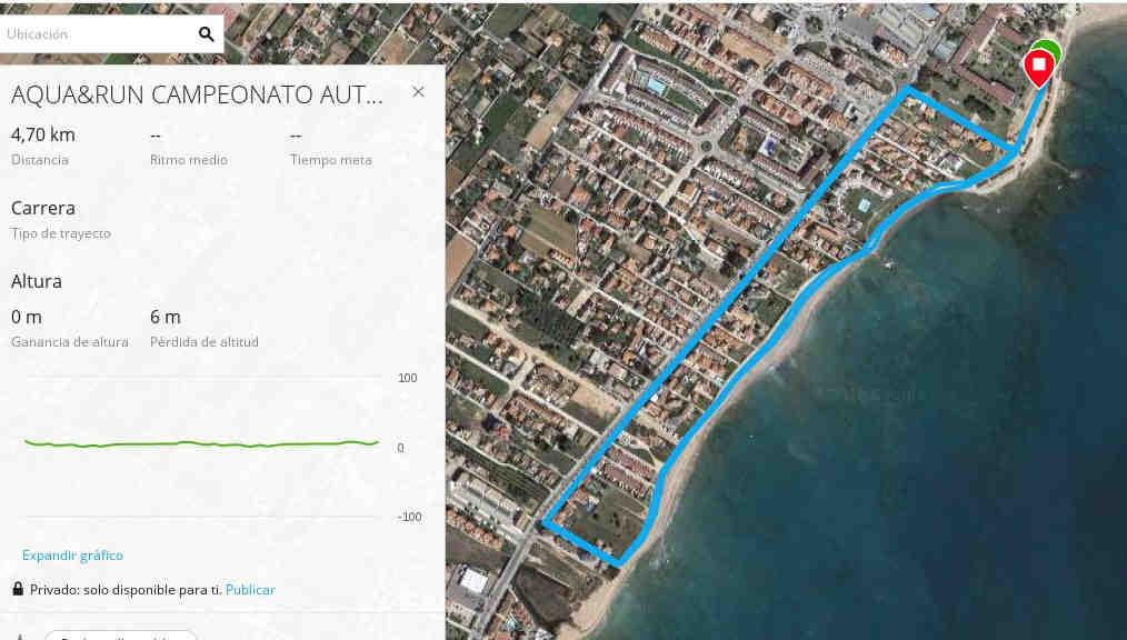 Segmento de carrera a pie: Circuito a dos vueltas de 2.5 km por el paseo marítimo en un recorrido de 1250m x zona de tierra compactada y 1250 de carril bici paralelo a la Avd. Papa Luna. VIII.