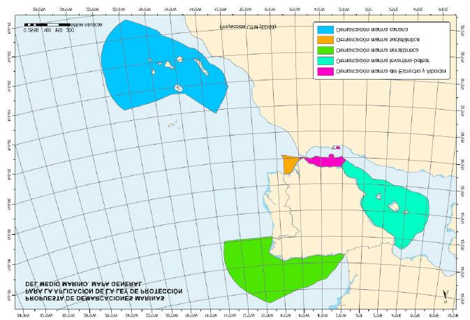 Ley de Protección del Medio Marino Demarcaciones marinas Este mapa es para uso técnico y no refleja los límites oficiales con los Estados vecinos