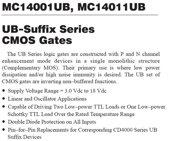 Serie MC14001UB (unbuffered)