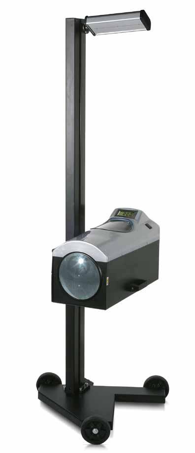 Alineador electrónico de luces disponible con múltiples opciones: base simple con raíles, visor con espejo o visor y puntamiento laser, columna giratoria.
