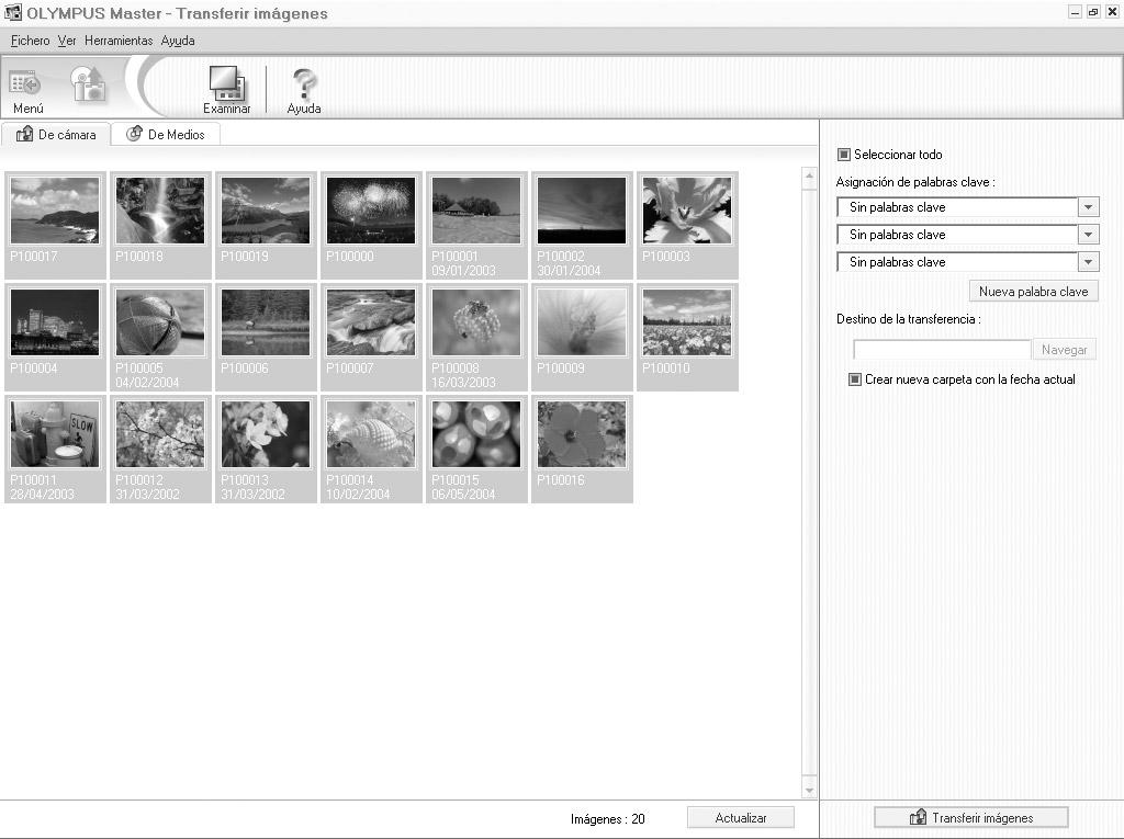 3 Seleccione los archivos de imagen y haga clic en Transferir imágenes. Se muestra una ventana que indica que ha finalizado la descarga. 4 Haga clic en Navegar por las imágenes ahora.