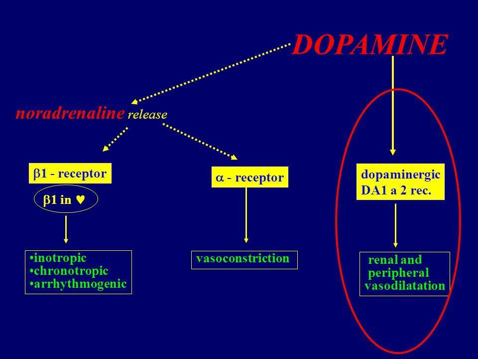 INOTROPICOS Y VASOPRESORES DROGA MEC ACCION DOSIS PRESENT Dopamina Receptor DA1 0,5-3 mcg/kg/m Receptor B1 3-5 amp Receptor B1+alfa 5-10