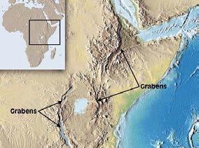 - En África oriental se sitúan un conjunto de valles estrechos y alargados a lo largo de fosas tectónicas.