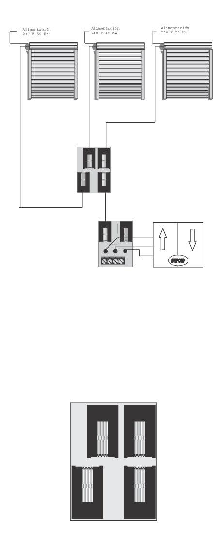 Conexión eléctrica MANDO GENERAL El conector telefónico múltiple 4 vías ILT, instalado en el cable telefónico, permite conectar varios operadores ILT para un solo doble pulsador (mando agrupado).