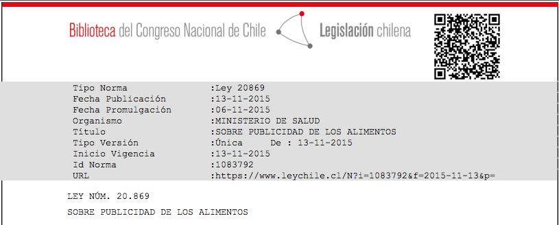 LEY 20.869 SOBRE PUBLICIDAD DE LOS ALIMENTOS La Ley de Publicidad, en síntesis, modifica a la Ley N 20.