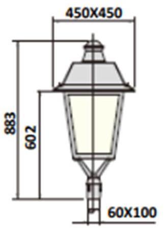 Peso, dimensiones y superficie proyectada al viento - Peso: o Luminaria Villa con módulo LED 8,5kg o Peso del módulo LED sin luminaria 4kg - Dimensiones: - Superficie sometida a la fuerza del viento: